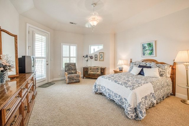 bedroom featuring carpet flooring and ceiling fan