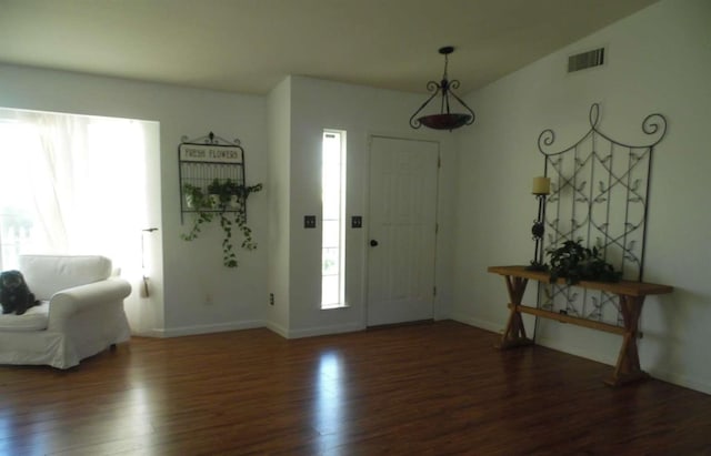 entryway with vaulted ceiling and dark hardwood / wood-style floors