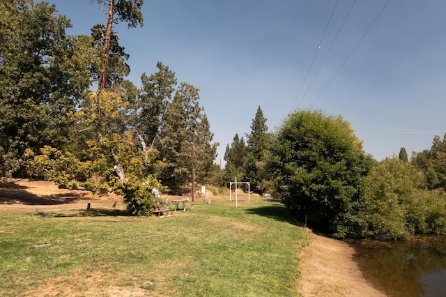 view of yard with a water view