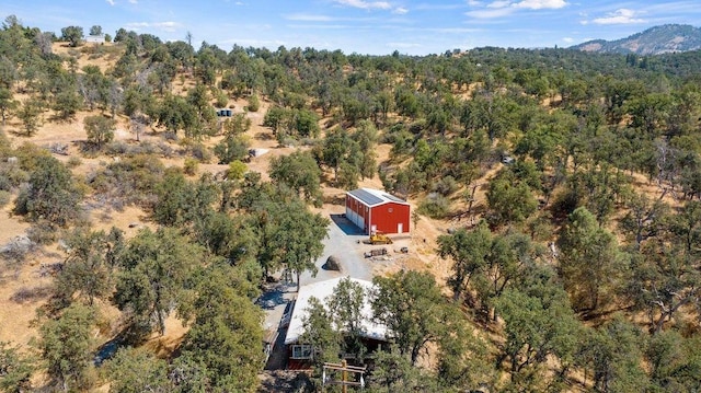 aerial view with a mountain view and a view of trees