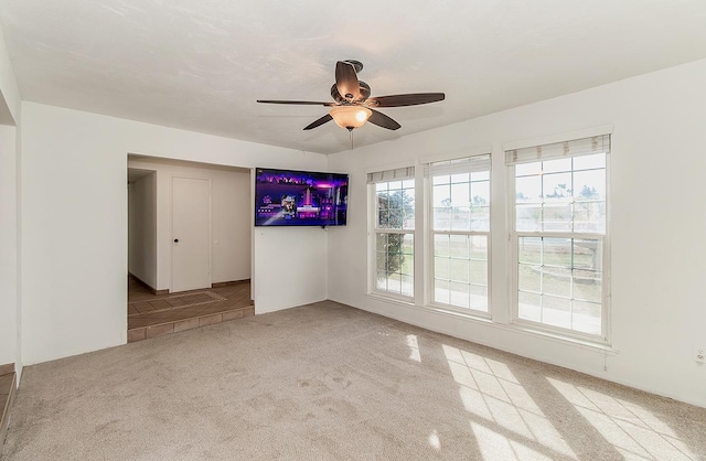 spare room featuring ceiling fan and carpet flooring