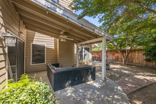 view of patio / terrace featuring an outdoor living space and ceiling fan