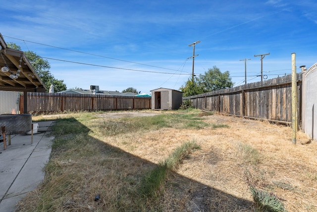 view of yard with a storage unit