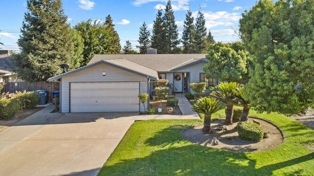 view of front of home with a garage and a front lawn