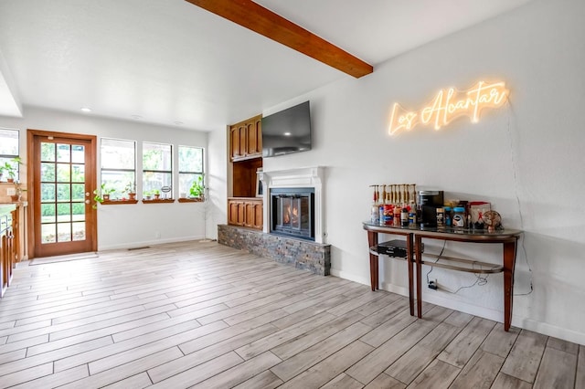 living room with light hardwood / wood-style flooring