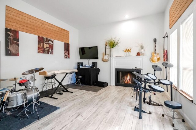 office space with light hardwood / wood-style flooring