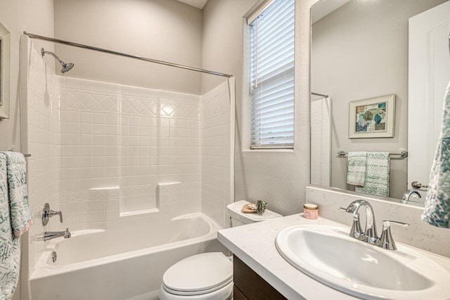 full bathroom with vanity, toilet, and shower / bath combo