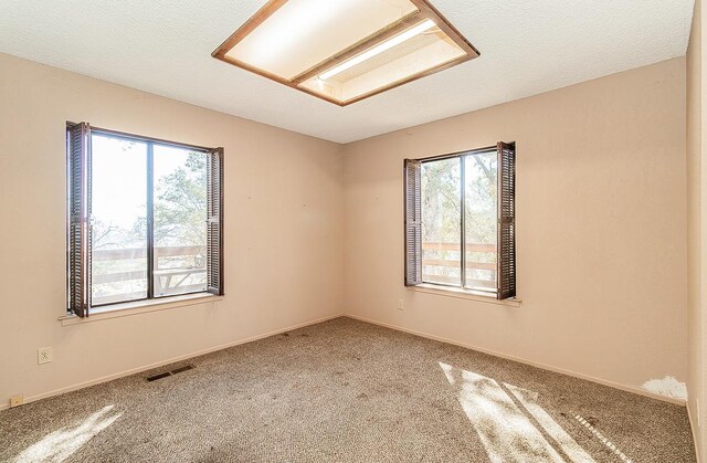 carpeted spare room featuring a textured ceiling and a wealth of natural light