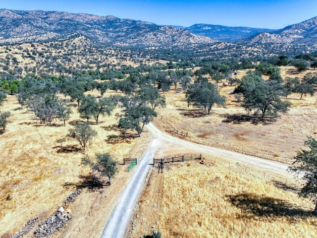 aerial view featuring a mountain view and a rural view