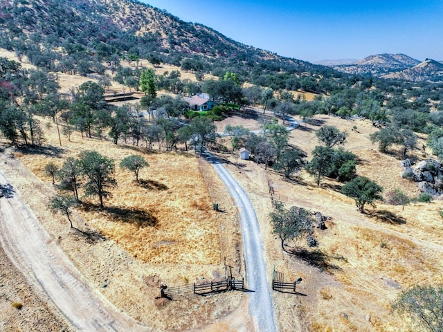 aerial view featuring a mountain view and a rural view