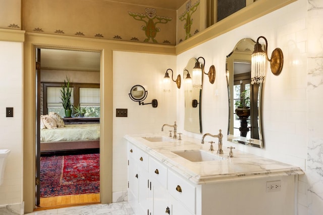 9486 E Lincoln Ave, Del Rey, CA 93616 - full bathroom featuring marble finish floor, ensuite bath, a sink, and double vanity