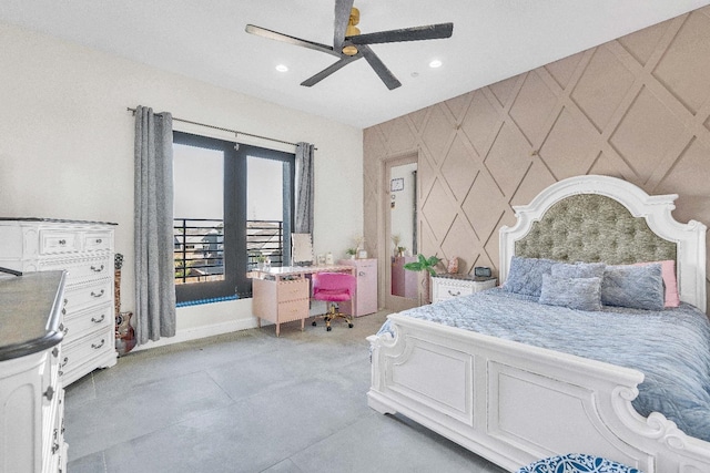 bedroom featuring ceiling fan