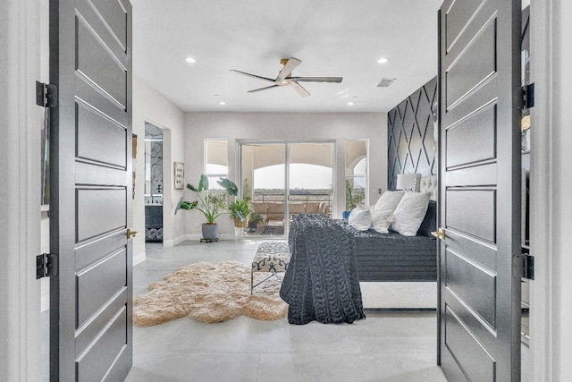 bedroom featuring ceiling fan