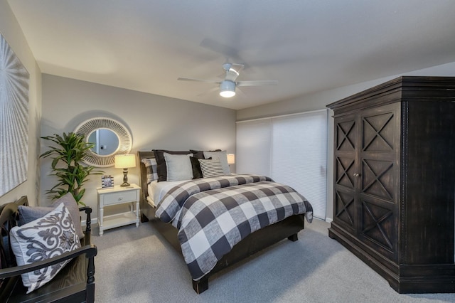 bedroom with carpet floors and ceiling fan