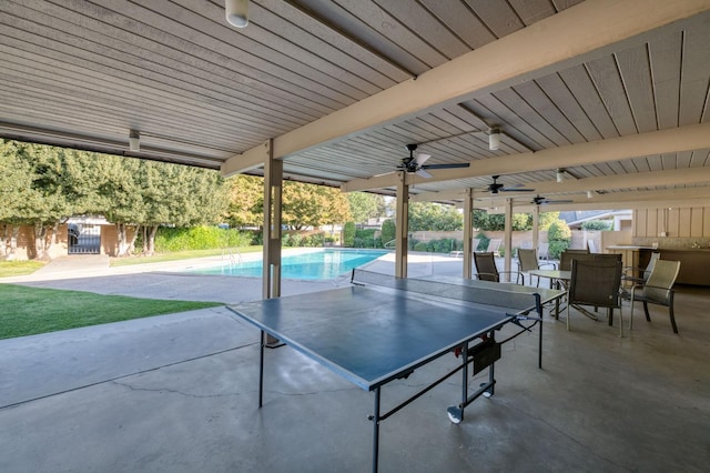 view of patio with ceiling fan