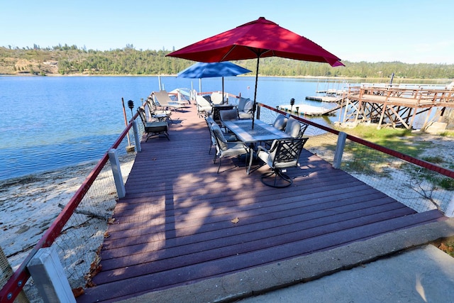 dock area with a water view