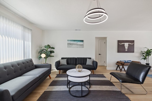 living room featuring light wood-type flooring