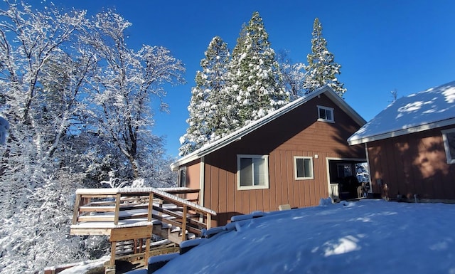 view of snow covered exterior