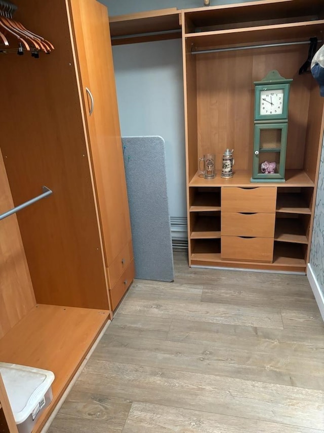 walk in closet featuring light hardwood / wood-style flooring