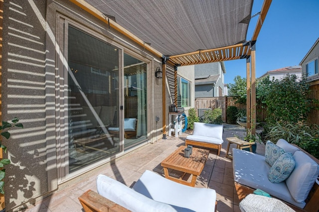 view of patio / terrace featuring outdoor lounge area and a pergola