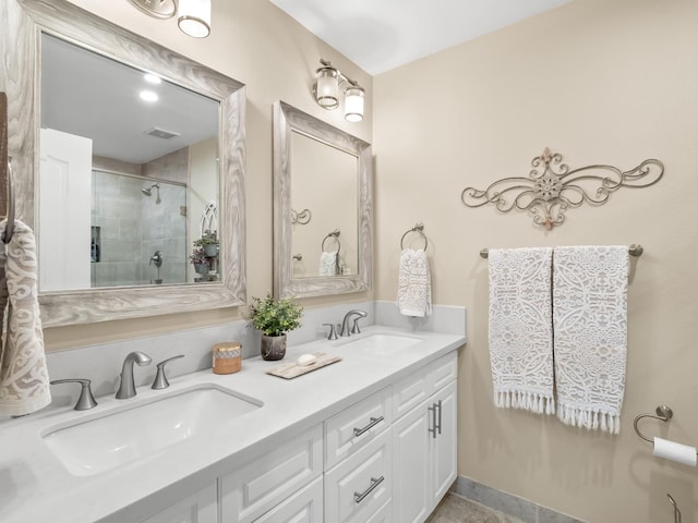 bathroom with vanity and walk in shower