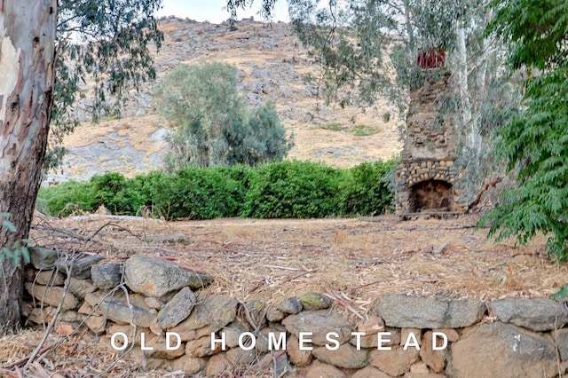 3363 S Anchor Ave, Orange Cove, CA 93646 - view of yard with an outdoor stone fireplace and a mountain view