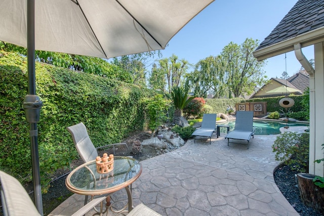 view of patio / terrace with a fenced in pool