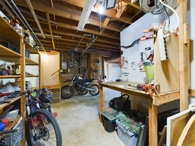 basement featuring a workshop area