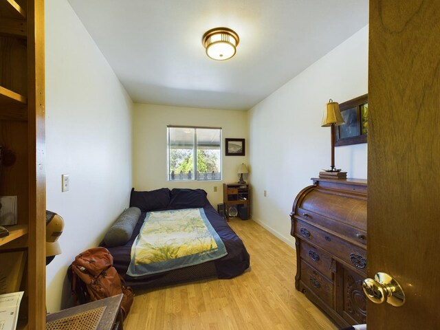 bedroom with light hardwood / wood-style floors