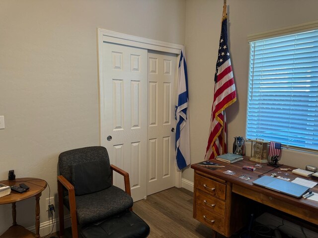 office space featuring dark hardwood / wood-style flooring