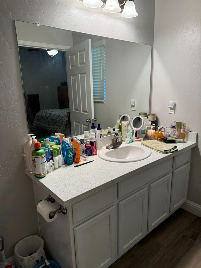 bathroom with vanity and hardwood / wood-style flooring