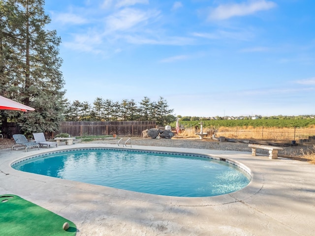 view of pool with fence, a patio, and a fenced in pool