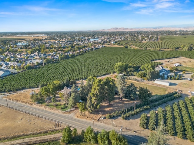 birds eye view of property featuring a mountain view and a rural view
