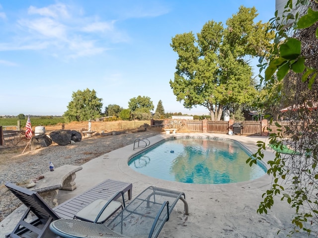 view of swimming pool featuring a patio, a fenced in pool, and a fenced backyard