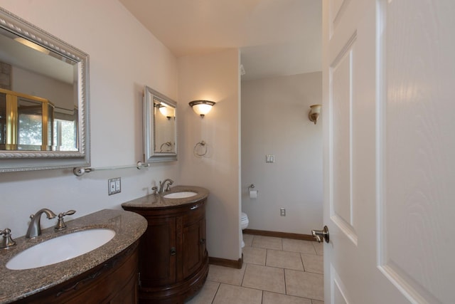 bathroom with vanity, toilet, and tile patterned flooring