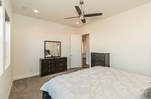 bedroom with carpet and ceiling fan