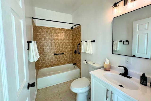 full bathroom featuring vanity, shower / bathing tub combination, toilet, and tile patterned flooring