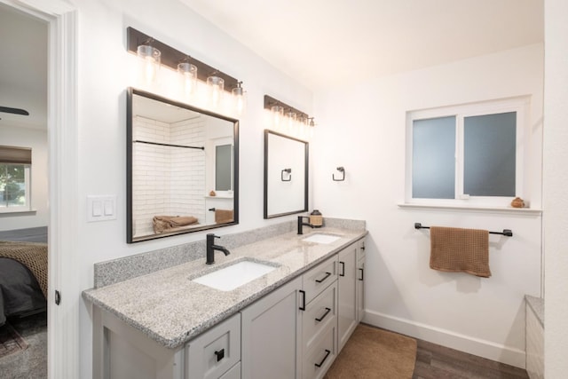 bathroom featuring vanity and wood-type flooring