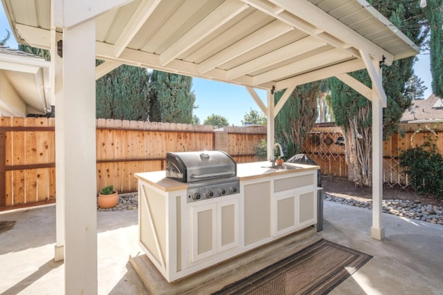 view of patio / terrace with area for grilling, sink, and exterior kitchen