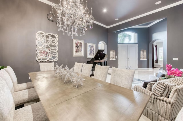 dining space with crown molding