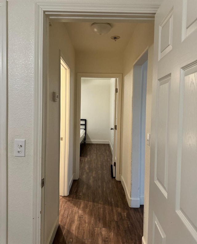 hallway with dark hardwood / wood-style floors