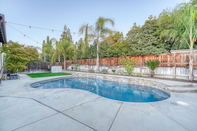 view of swimming pool featuring a patio area