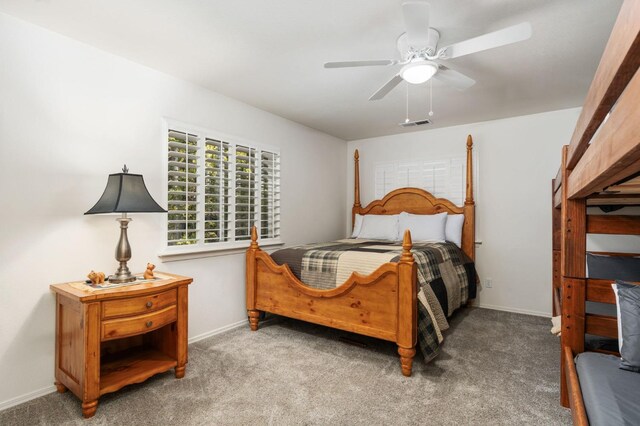 bedroom featuring carpet flooring and ceiling fan