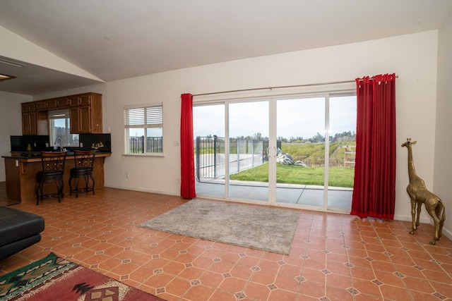 interior space featuring lofted ceiling