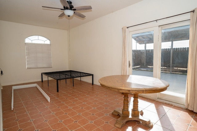 recreation room featuring ceiling fan