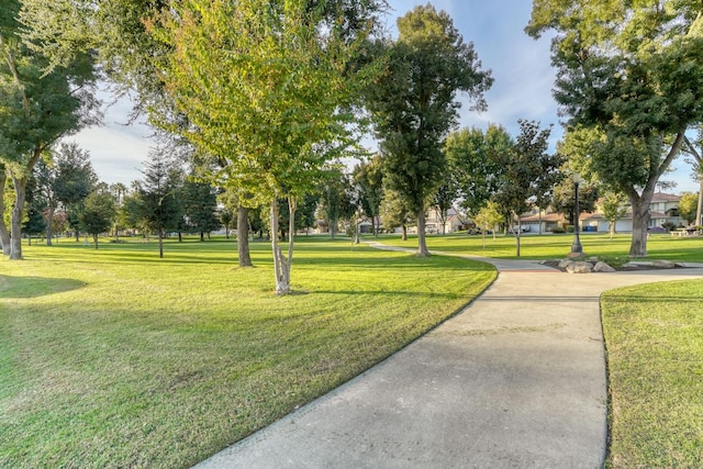 view of property's community with a lawn