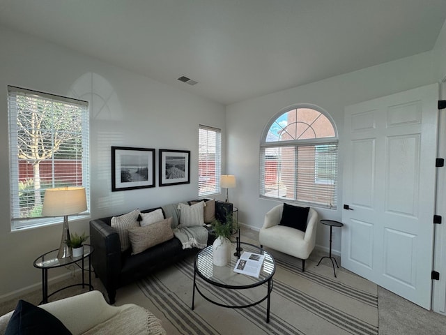 living room with light carpet