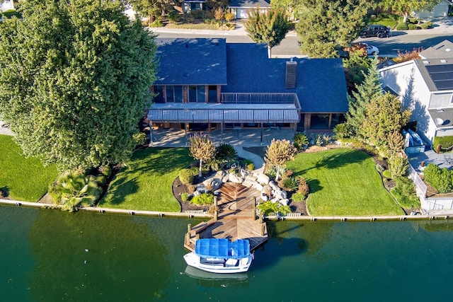 aerial view with a water view