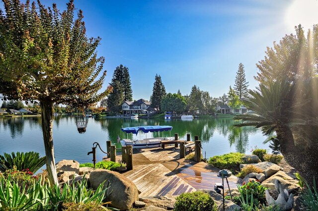 dock area with a water view