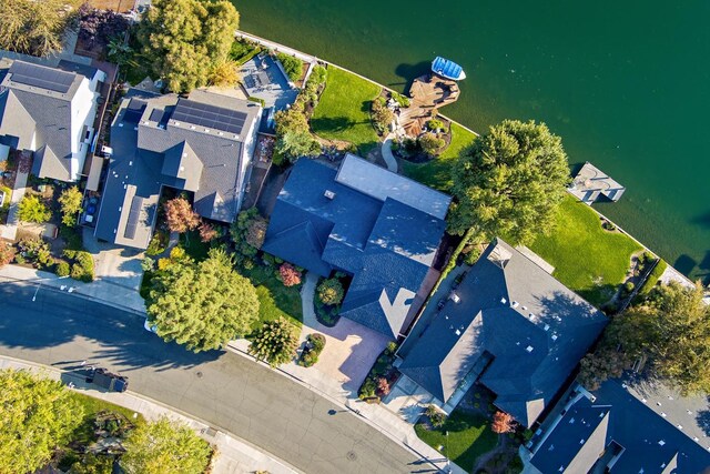 aerial view with a water view